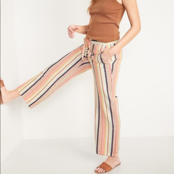 Old Navy high waisted Dolby stripe linen blend wide leg pants - Picture 1 of 10